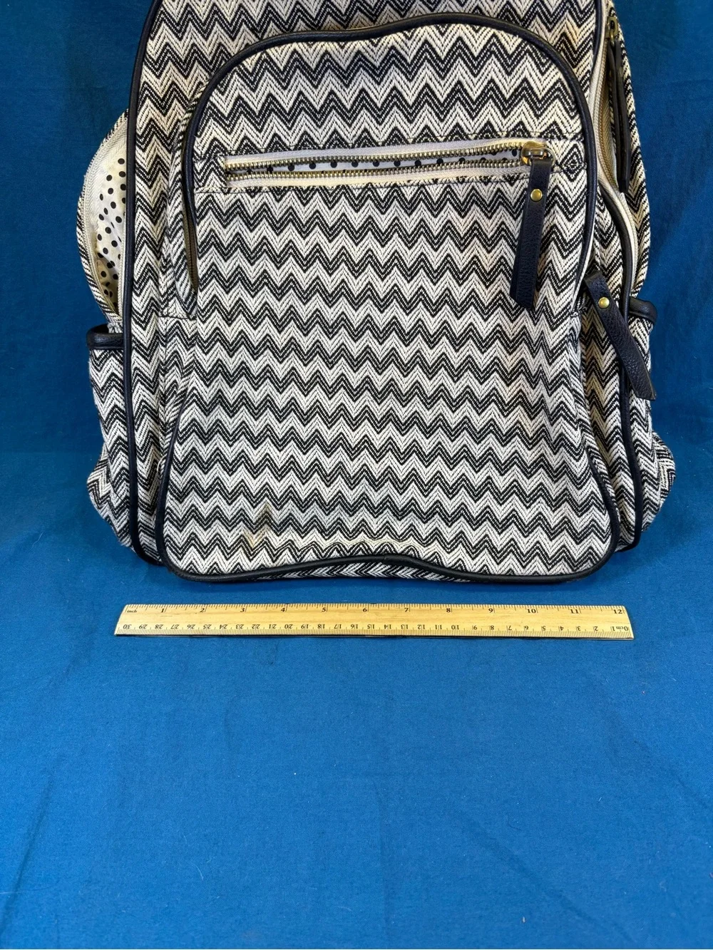 Madden Girl Black & White Chevron Travel Backpack with side, & 2 front pockets